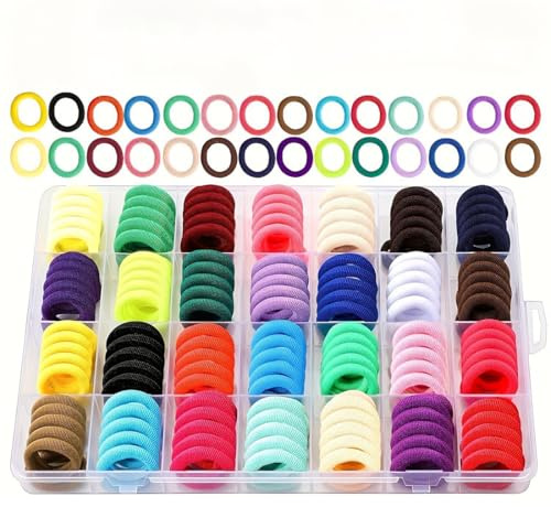 JYNXOR Elastici Capelli Bambina, 140 Pezzi Elastici per Capelli, Codini per Capelli Bambina, 28 Colori Codini per Capelli Bambina con Scatola, Elastici Colorati per Capelli senza Cuciture per Bambine