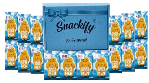 Hills Mini Ginerbread Men Biscuits 30g x 16 bags, 48 Gingerbread biscuits Christmas Snack Treat, Perfect Christmas Kids Gift in beautiful Snackify Gift Box, Vegan Biscuits Gift, Kids Lunch (1 Box)