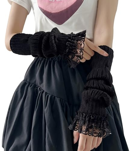 AffeGifts Scaldabraccia a Maglia, Warm Wrist Warmers Guanti Senza Dita Y2k Cool Girls Brace Covers in Maglia Guanti Lunghi Senza Dita Donna per Donne e Ragazze in Primavera Autunno Inverno (Nero)