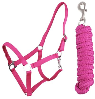 JA Horse JA4001 Essential Halfter Set Karabinerhaken, Fuchsia, Shetty | Verstellbares Pferdehalfter mit Führstrick & Karabinerhaken, Essential Anbindestrick für Pferd & Holzpferd