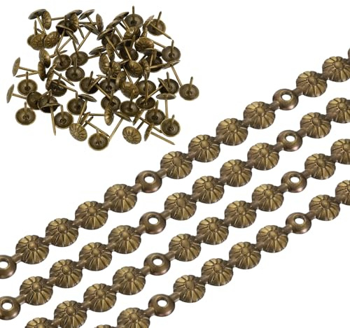 QUARKZMAN Garniture À Clous Tapissier, 20 Mètres De Bandes À Clous Décoratifs Fleuris, Garniture À Clous Avec Rivets Pour Canapé Tête De Lit, Chaise Accessoire Meuble DIY (11mm Bronze)