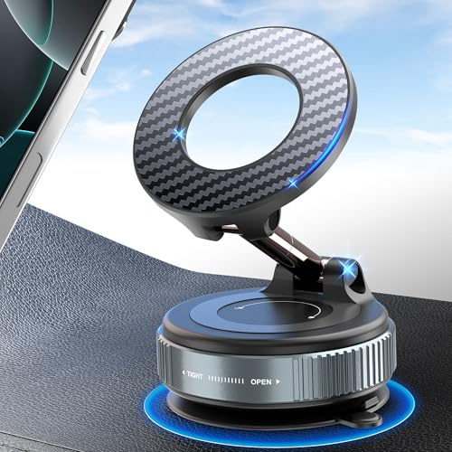 PlusAcc Vakuum magnetisk telefonhållare för bil – nanogel, telefonmontering, 360° roterbar, vikbar, bärbar, starkt magnetstativ för iPhone17/16/15/14/13/12 Pro/Pro Max på instrumentpanelen, vindrutor