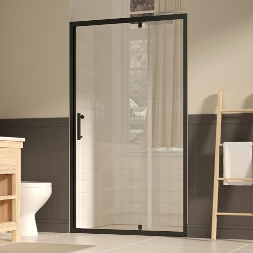 Aonlee Pivot Shower Door, Tempered Glass, Matte Black, Modern, 41-43 W x 72 H, Reversible Installation