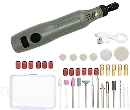 JISADER Engraving Pen Mini Cordless Rotary Tool with 36 Accessories USB Copper Material Variable Speed Three Speed Multi Purpose Router Pen Suita, Gray