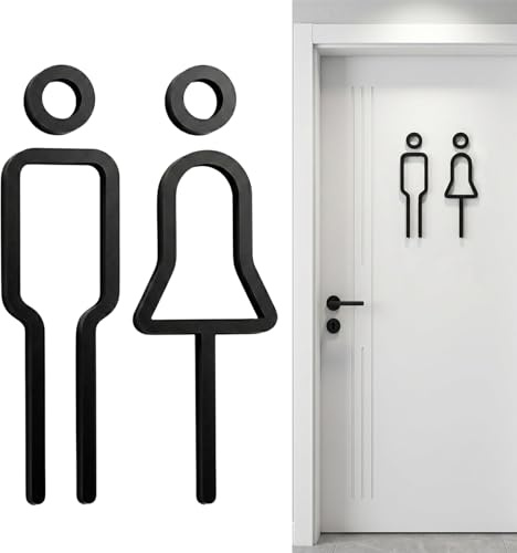 JOVYTH Signalétique Toilettes en Acrylique Noir Élégant - Panneau WC Autocollant pour Hommes et Femmes - Plaque de Porte Facile à Installer pour Maison Restaurant Bureau et Hôtel