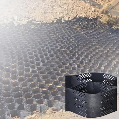 Kurflo Kiesgitter Bodenwaben Wabenmatte, Kies-Schutzmatte, Waben-Kiesgitter, 4x10m 40㎡, 5cm Höhe, Geogitter für Auffahrt, Parkplatz & Wege, Verstärkungsmatte gegen Kiesflug für Einfahrten, Parkplätze
