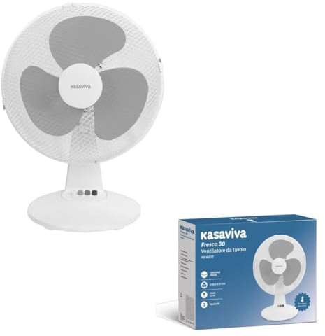 kasaviva Ventilatore da Tavolo Fresco Bianco 3 Pale 40 Watt