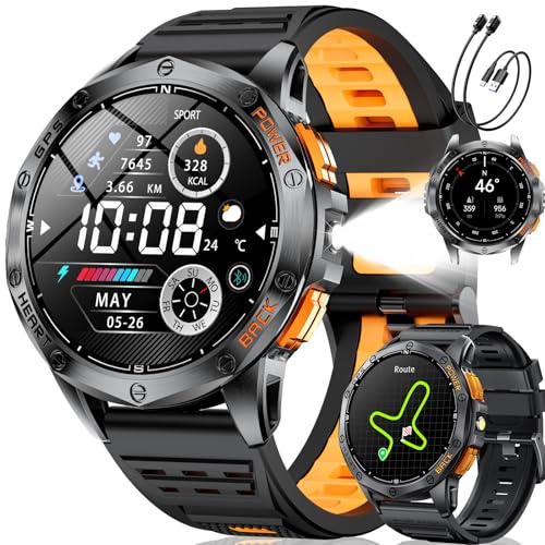 LIGE Smart Watch for Men with GPS, Compass/Altitude/Barometer, Flashlight, 5ATM, 1.43 AMOLED Military Smartwatch with Bluetooth Calling, 170 Sport Modes, Health Monitor with for Android iOS, DM1-H
