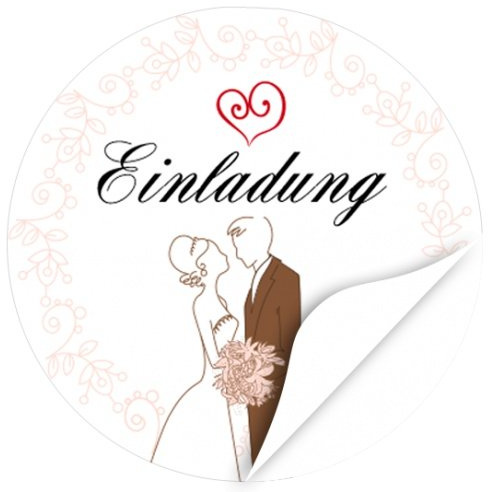 Einladungskarten Manufaktur Hamburg 48 Design Etiketten, rund/Einladung/Hochzeitspaar gezeichnet/Hochzeit/Liebe/Heirat/Aufkleber/Sticker/für Einladungen/Feiern
