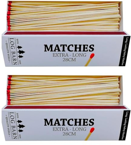 Log Barn 28cm Extra-long Safety Matches, 2 Boxes (90 Matches Per Box) Long | Camping lights for stoves, pits & ovens; strong, reliable ignition; windproof, ideal outdoors, kitchens & fireside