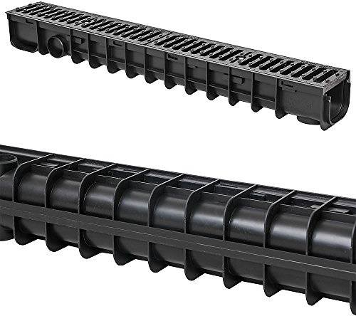 Melko Entwässerungsrinne Ablaufrinne 1 m Gussrost B125 befahrbar für DN75 | Belastungsklasse bis 12,5 Tonnen, inkl. Adapter DN110 und 2x Diebstahlschutz, aus Stahl und Kunststoff, für Hof und Einfahrt