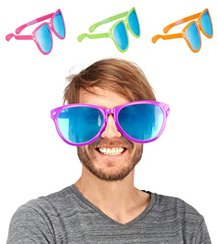 Relaxdays Partybrille 12er Set, blaue XXL-Gläser, Versch. Farben | Karneval, JGA, Sternchen, 25cm breit, Kunststoff