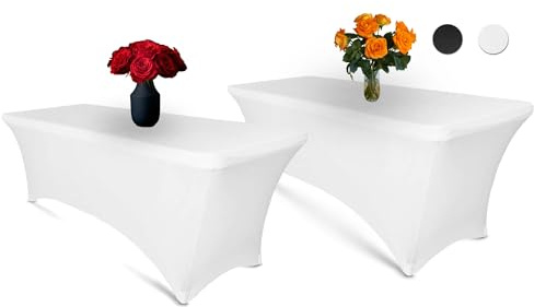 Luxury Collection 6ft Tablecloth Rectangular Spandex Linen - White Table Cloth Fitted Cover for 6 Foot Folding Table, Wedding Linens Banquet Cloths Rectangle Covers (2 Pack)