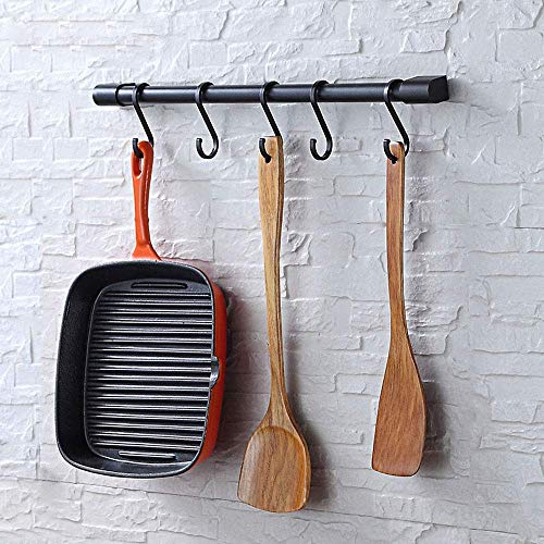 KAIYING Hakenleiste Küche mit Abnehmbaren S-Haken, Stange für Küchenutensilien, Küchenstange Wandmontierter, Küchenreling für Pfannen und Töpfe, Aluminum