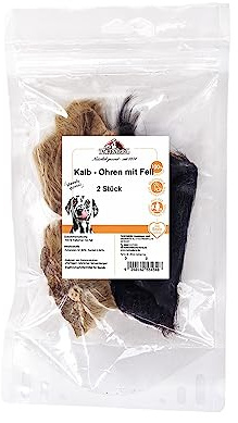 TACKENBERG 2 Kalbsohren mit Fell für Hunde - leckerer natürlicher Kausnack in Premiumqualität - schonend getrocknet - reines Naturprodukt zur Belohnung, als Snack oder Leckerli