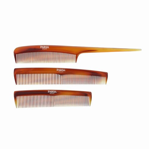 PARSA Beauty Styling-Kammset Basic Line – 3-teiliges Kamm-Set aus 100% recyceltem Material – hitzebeständig & kopfhautschonend – für nasses & trockenes Haar – ideal für Frauen & Männer