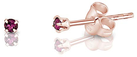 Pendientes de Botón Plata Ley 925 Chapados Oro Rosa 18K on Cristales Brillantes Multicolor - Pendientes Pequeños Oro para Mujer - Punto de Luz Hipoalergénicos - Diámetro 2 mm