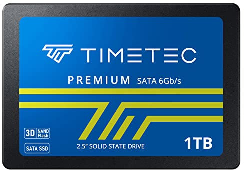 Timetec SSD 3D NAND TLC SATA III 6 Gb/s 2,5 pulgadas 7 mm (0,28) 200 TBW Velocidad de lectura Hasta 550 MB/s SLC Caché Performance Boost Unidad de estado sólido interno para PC (1TB)