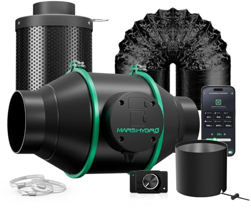 MARS HYDRO 4 Inch 205CFM Inline Fan with Speed Controller, Carbon Filter, and 25 Feet of Ducting Combo, Ventilation System for Grow Tent, Hydroponics