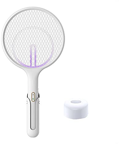 Raquette Anti-Moustiques Électrique, 3500V USB Rechargeable Tue Mouche Electrique avec Base de Chargement, Base de Montage Mural, Moustique Lampe Lumière UV pour Moustiques Mouches Insectes Volants