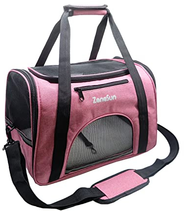 ZaneSun Zaino morbido per il trasporto di gatti e cani di piccola taglia, gattini, cani, cuccioli, approvato dalle compagnie aeree, per il viaggio, traspirante, 5 finestre in rete (rosa)
