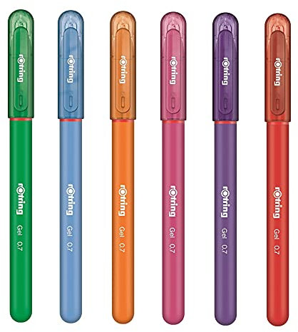 rOtring Gel Rollerball Pens - Medium Point 0.7mm - Rubber Grip - Pack of 6 - Assorted Ink Colours - Smooth Quick Drying Gel Ink