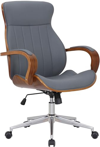 CLP Bürostuhl ergonomisch Melilla, Höhenverstellbar und Drehbar, mit kippbarer Rückenlehne und Armlehnen aus Kunstleder, Schreibtischstuhl | Farbe walnuss/grau