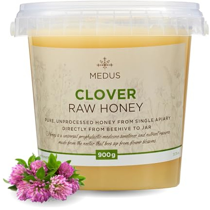Earthbreath Clover Miel cru 900 g – pur, non pasteurisé et non filtré – Édulcorant naturel pour cuisine, café, thé, jus, boissons, aliments