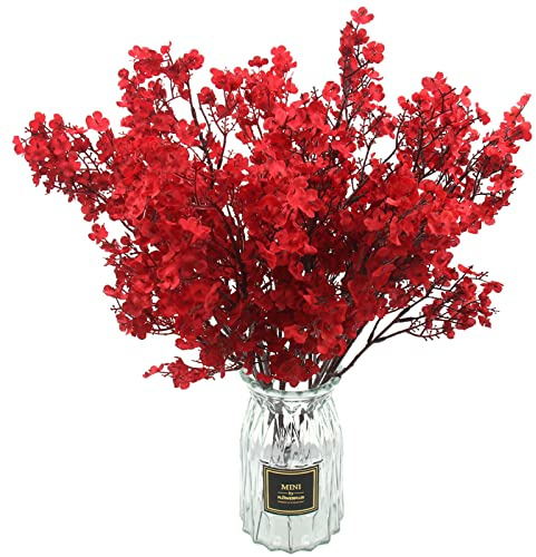 Hananona Schleierkraut, Künstliche Blumen fühlen sich echt an, Seidenpflanzen für Weihnachten, Heimdekoration, Innendekoration, Tischdekoration, Halloween-Dekor, Rot, 10 Stück