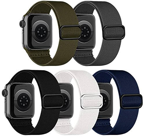Chinbersky 5-pack klockarmband kompatibla med Apple Watch, 41 mm, 40 mm, 38 mm, justerbar elastisk stretchig nylonrem, sportband, ögla, ersättningsband för iWatch serie 8/7/6/5/4/3/2/1/SE
