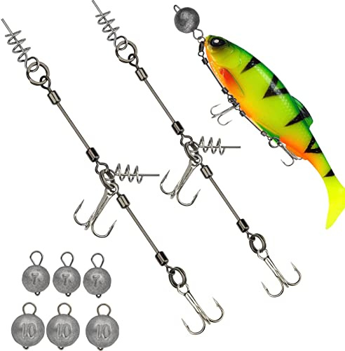 THKFISH Shallow Rig Hecht Stinger Systeme Drillinge Angelhaken für gummifisch Pike Stinger Rig S, M, L 6 Stück/2 Stück