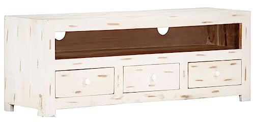vidaXL TV Schrank Lowboard TV Möbel Fernsehschrank Fernsehtisch TV Board Fernsehmöbel HiFi Schrank Massivholz Akazie 110x30x40cm Weiß