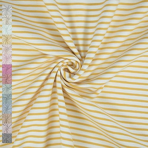 Jersey Stoff gestreift, 2,5mm/5mm | ab 50cm x 150cm (ocker/weiß) | Baumwolljersey - Streifen - Garngefärbt