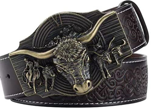 WRJAHCG Cintura western per cowboy, cintura da cowboy western vintage da rodeo con corno lungo,Bronze coffee,120CM/47.3''