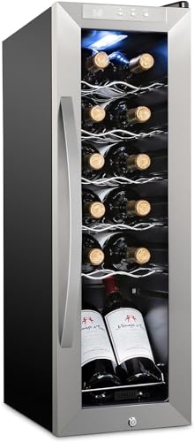 SCHMÉCKÉ - 12 Bottle Wine Cooler with Lock, Large Freestanding Wine Cellar for Red, White, Champagne or Sparkling Wine, Digital Refrigerator with Temperature Control 41f-64f, Stainless Steel