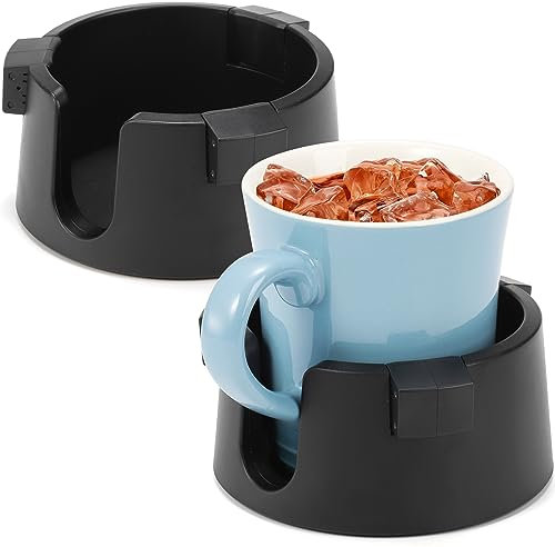 Mezchi 2 Pack Anti Spill Cup Holder, Adhesive Desk Drink Holder, Adjustable Plastic Non Tipping Coaster for Office, Home, Desktop, Table, Black