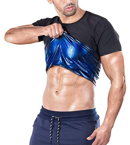 Loozykit Men's Sauna Shirt Sweat Sauna Suit Body Shaper Women Weight Loss Sauna Vest Sweat Slimming Shirt Heat Trapping Tank Tops Tummy Control for Gym Exercise Sport Fitness(Men-Black，L)