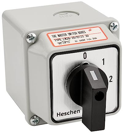 Heschen Universal Rotary Cam Selector Changeover Switch, LW28-20/0123.3D, 660V 20A, 4 Position, 3 Phase, 12 Terminals, CE, with Master Switch Exterior Box LW28-20/4