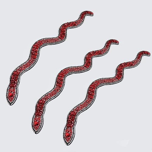 45,7 cm große, glitzernde Strasssteine und Pailletten, rote Schlangenform, Applikation, Band für Outfit, 3 Stück