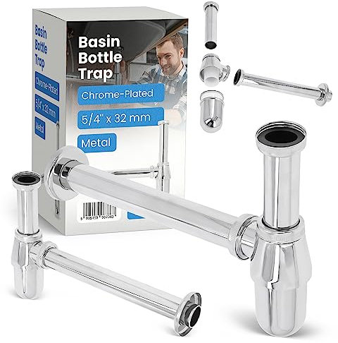 Siphon de bouteille 1 1/4 x 32 mm - Siphon de tasse - En métal - Siphon universel - Lavabo en chrome - Universel