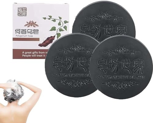 Polygonum Lot de 3 shampooings pour cheveux noirs et épais - Savon naturel favorise la croissance et prévient la chute