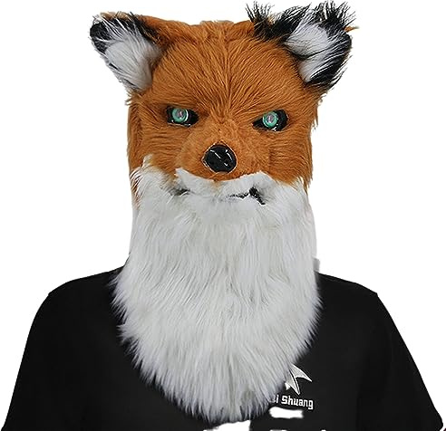 Giftik 3D Wolf offene Mund-Kopfbedeckung, realistischer Wolf Fuchs Tier Vollkopfmaske für Halloween Kostüm Party Karneval Cosplay Requisite (Fuchs)