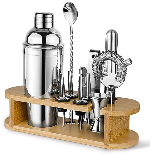 Set Shaker da Cocktail con Supporto, Set Cocktail Professionale in Acciaio Inox, Set Bar 12 pezzi per Miscelare le Bevande, Regali Donne Uomini Amanti dei Cocktail, Shaker da Cocktail Home Essentials