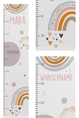 Kidsmood - Personalisierte Messlatte Kinder aus Aluverbund – Hochwertige Messleiste & Wand-Deko für Kinderzimmer mit fröhlichem Regenbogen – Tolles Taufgeschenk für Mädchen & Jungen - Skala 65-140cm