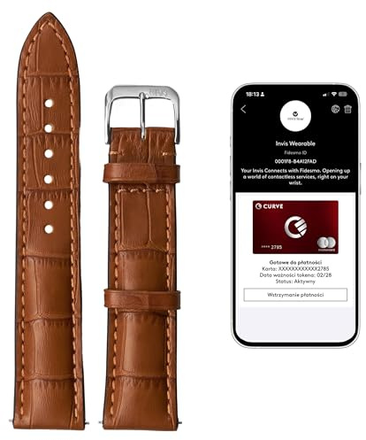 INVIS Smartstrap LOUISIANA Cognac 20 mm – Uhrenarmband mit NFC-Kontaktloszahlung | Kalbsleder | Krokodilprägung | Zertifiziert von Mastercard & Visa | Länge: 114/82 mm