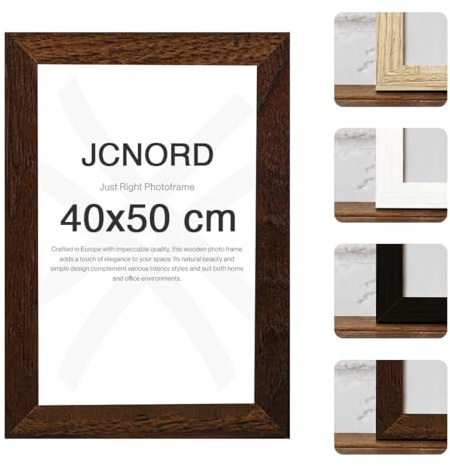 JCNORD MDF Walnussfarbener Holz Bilderrahmen 40x50 cm mit bruchsicherem Acrylglas | Moderner Fotorahmen für Wände und Tische