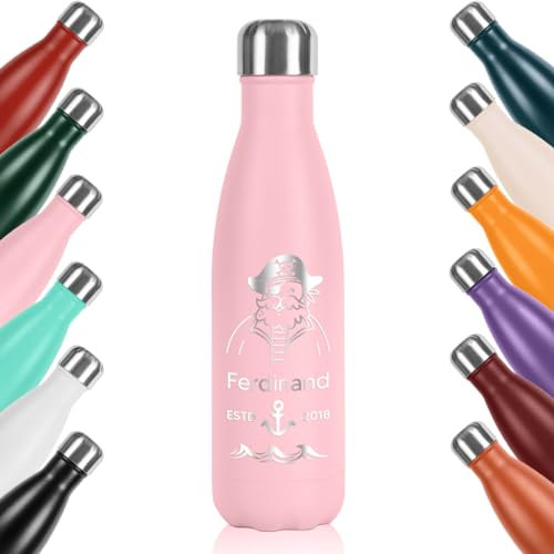 polar-effekt Trinkflasche aus Edelstahl 0,5 liter in Rosa für Kinder mit Gravur - auslaufsichere Flasche - für Schule und Sport