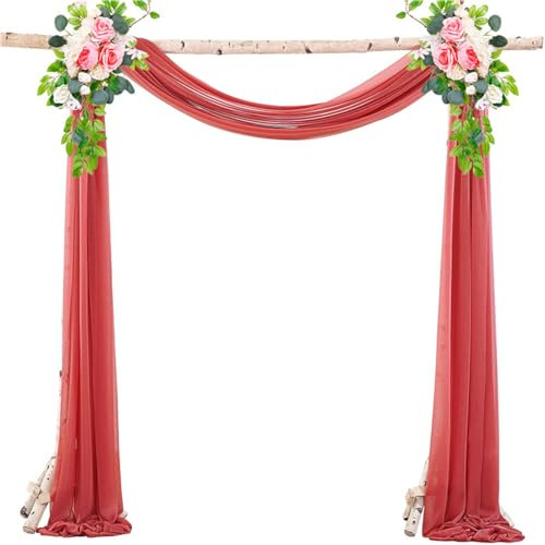FANSU Vorhang Hochzeitsbogen Querbehang Freihanddeko Chiffon Tüll Stoff Deko Vorhang Hochzeit Querbehang für Torbogen Zeremonie Geburtstag Party Gardinen Deko (75x600cm,Rot)