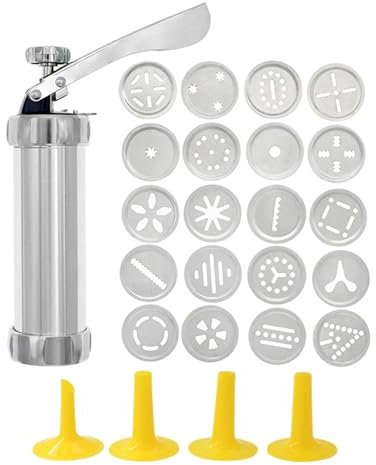 GSJNHY Pastry Syringe Set Multipurpose Aluminum Cookie Maker Press Kit Manual Churros Maker Machine Cookie Biscuit Press Kit Press Biscuit Tools Set(Color:20pcs Discs)