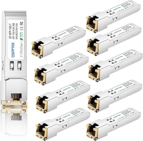 QSFPTEK (10Pack) 10GBASE-T SFP+ RJ45 Modul, up to 30m Cat6a/7, 10G SFP+ RJ45 Kupfer Transceiver GBIC für Cisco SFP-10G-T-S, Ubiquiti UF-RJ45-10G, Mikrotik, D-Link (Unterstützt Mehrere Rate)